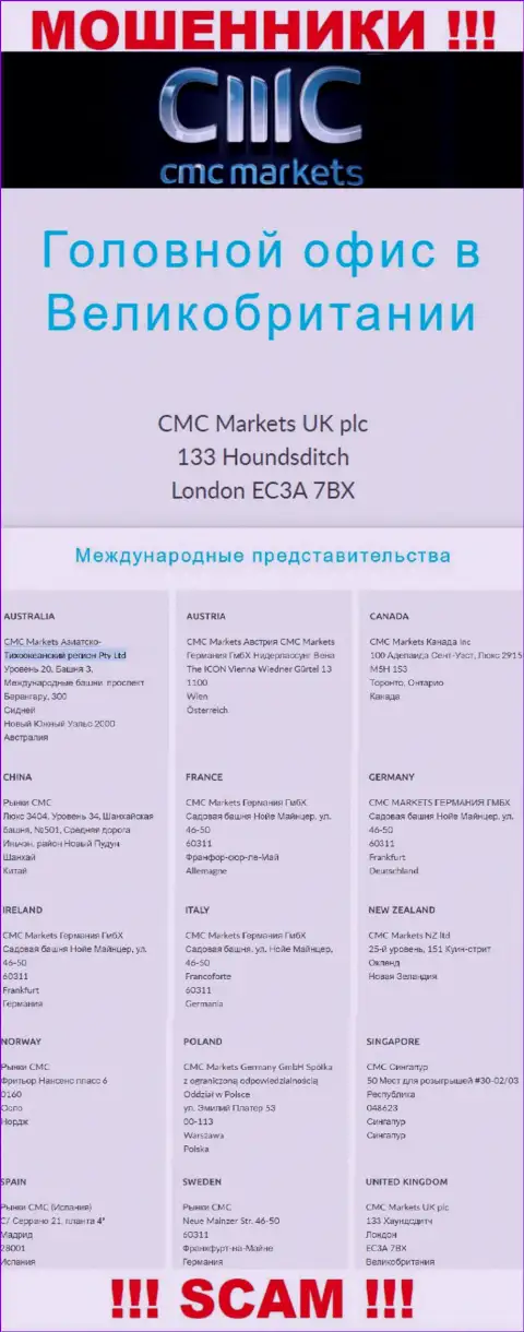 На web-ресурсе компании CMC Markets предоставлен липовый официальный адрес - это МОШЕННИКИ !!!