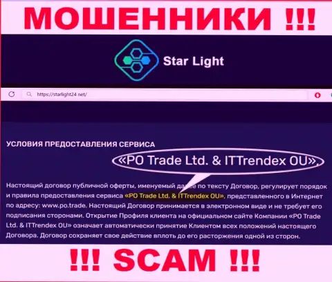 Шулера Star Light 24 не скрывают свое юридическое лицо - это PO Trade Ltd end ITTrendex OU