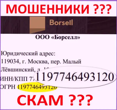 Номер регистрации противоправно действующей организации Борселл Ру - 1197746493120