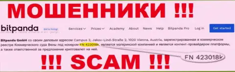 FN 423018k - это номер регистрации internet-обманщиков Битпанда Ком, которые НЕ ОТДАЮТ ОБРАТНО ДЕНЬГИ !!!