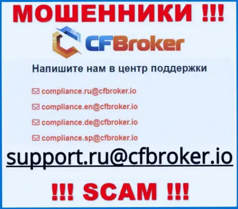 На информационном сервисе жуликов CFBroker Io приведен этот адрес электронного ящика, куда писать опасно !!!