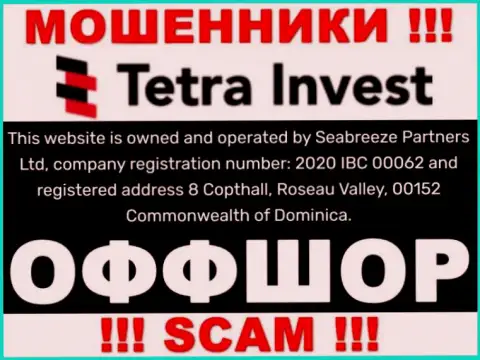 На веб-ресурсе мошенников Тетра-Инвест Ко сказано, что они находятся в офшоре - 8 Copthall, Roseau Valley, 00152 Commonwealth of Dominica, будьте весьма внимательны