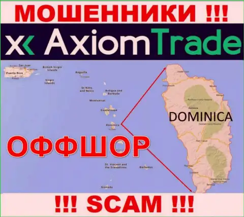 AxiomTrade специально скрываются в офшорной зоне на территории Доминика, интернет-мошенники