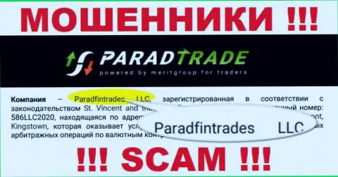 Юридическое лицо кидал ParadTrade - это Paradfintrades LLC