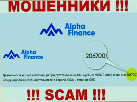 Номер лицензии Alpha Finance Investment Services S.A., у них на сайте, не поможет уберечь Ваши финансовые средства от грабежа