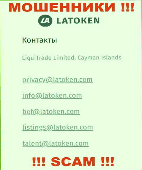 Адрес электронного ящика, который интернет-мошенники Латокен Ком показали у себя на официальном сайте