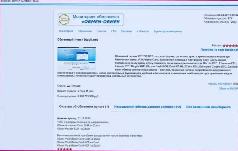 Информация с разбором работы обменного online-пункта БТЦ Бит, опубликованная на сайте Eobmen-Obmen Ru