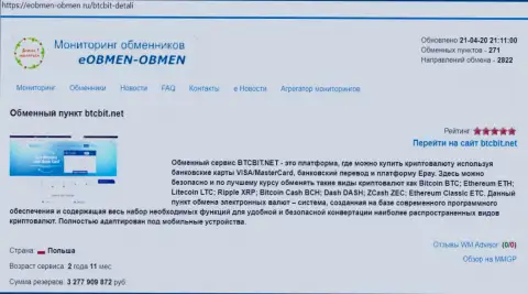Информация об обменнике BTCBit на web-портале Eobmen-Obmen Ru